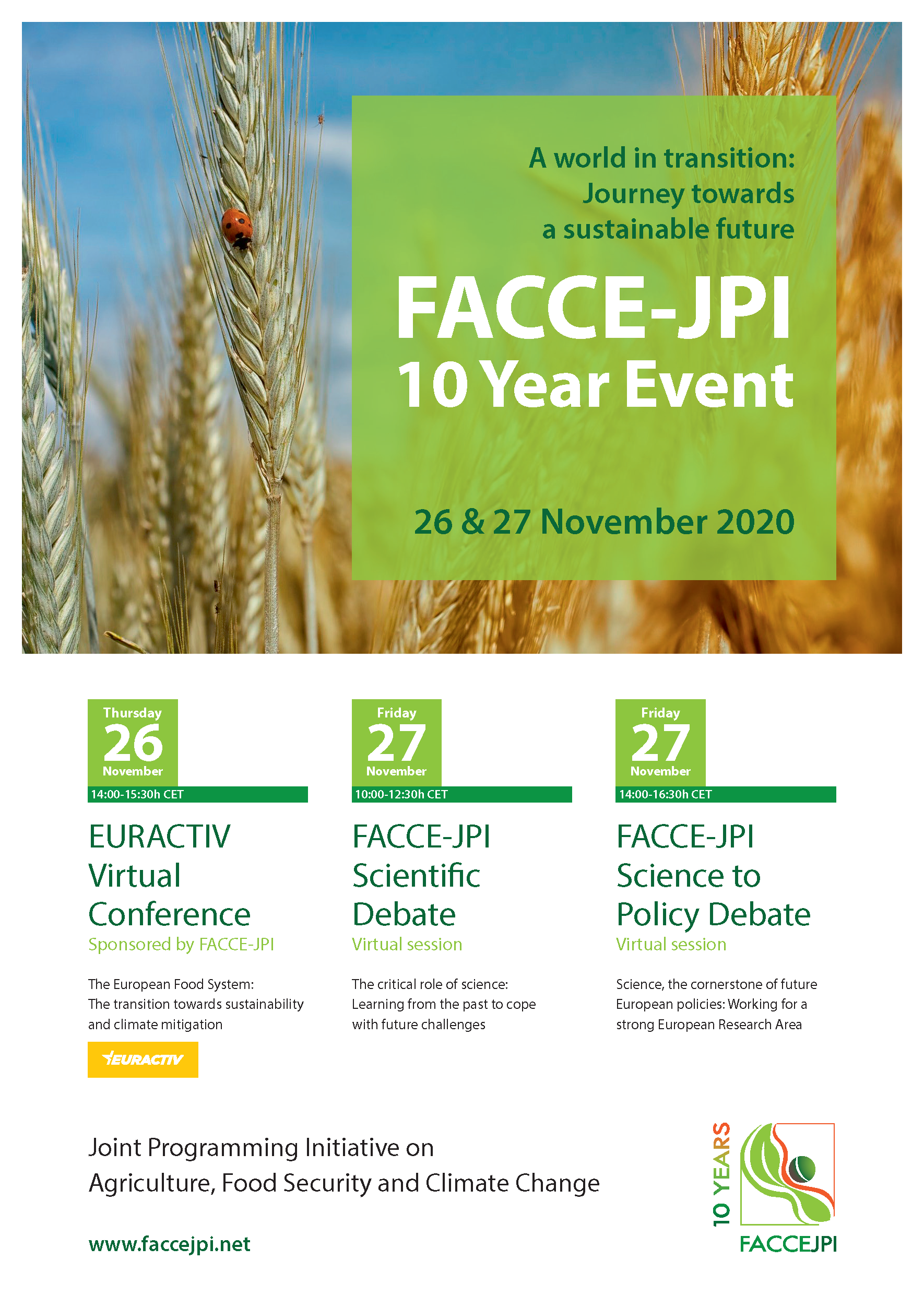 FACCE-JPI virtual event: A world in transition: Journey towards a sustainable future, 26 & 27 November 2020