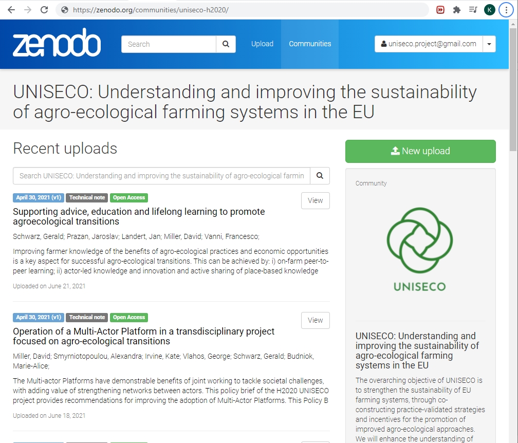 UNISECO Zenodo Community: exploit our approved open access results