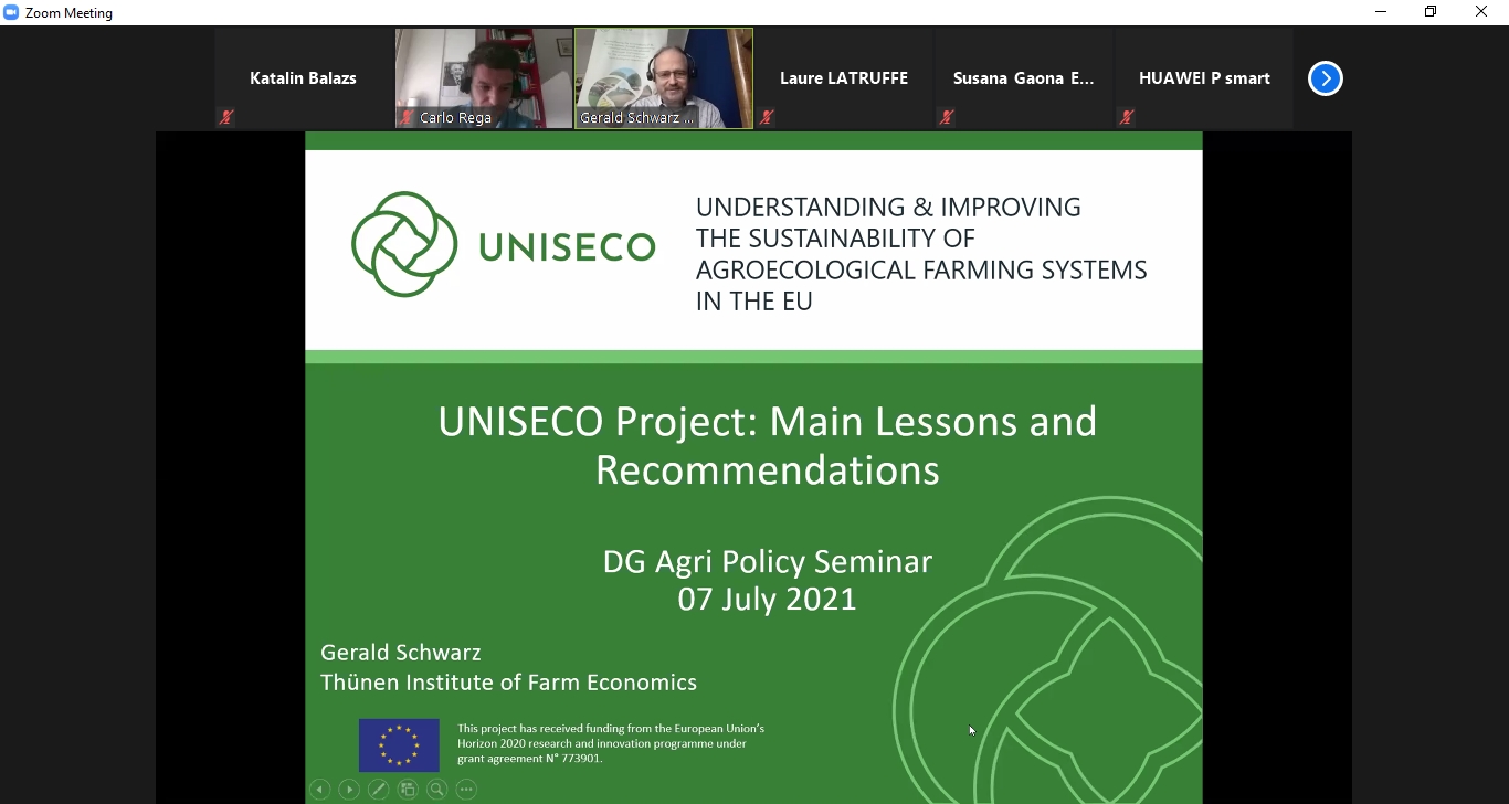UNISECO results presented at DG Agri online Policy seminar 7 July 2021